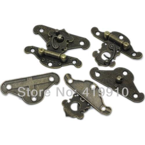 Free Shipping-10 Sets Box Lock, Case Lock, Wooden Box Lock Antique Bronze Pattern Carved 2.9cm x 3.8cm M00931-1