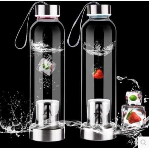 Free shipping 550ml water bottle, high borosilicate glass with stainless steel infuser with protective bags and individual box