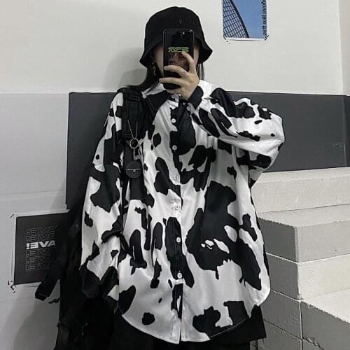 Summer New Blouse Women Harajuku Loose Leisure Shirts Cow Print Shirt Womens Korean Style Vintage Fashion Women Streetwear 2021