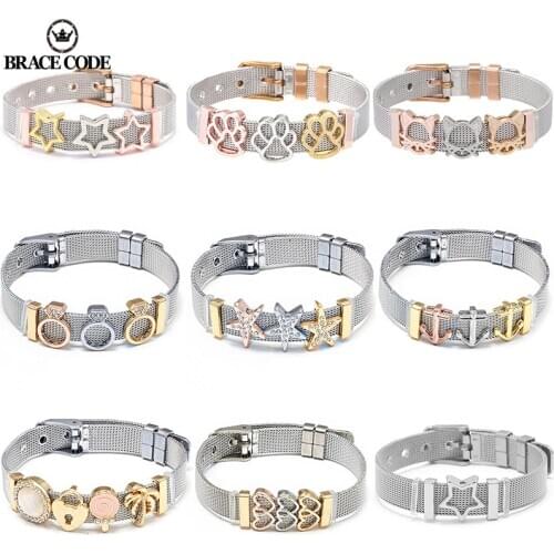 BRACE CODE Fashion Stainless Steel Mesh Bracelet Set Starry Zirconium Oxide Charm Bracelet Women Jewelry Gift Bracelet