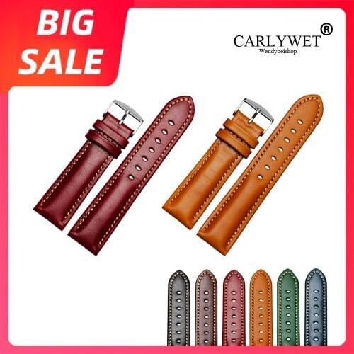 CARLYWET 18 20 22mm Top Luxury Handmade Leather VINTAGE Black Blue Wrist Watch Band Strap Belt For CITIZEN Omega Rolex Tag Heuer