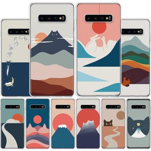 Abstract art Cat Mount Fuji Japan landscape Phone Case For Samsung Galaxy A51 A71 A70S A50S A30S A10 A20E A40 A41 A01 A21 A6 A7