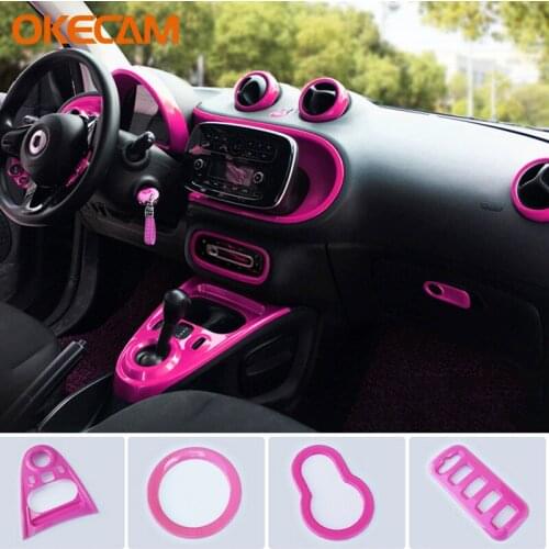 For Smart 453 Fortwo Forfour 2015 2016 2017 2018 2019 2020 ABS Car Interior Decoration Frame Trim Stickers Rose Red Car Styling