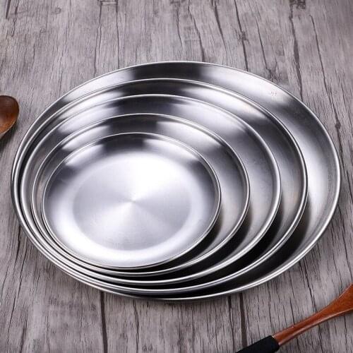 Household Round Plate Korean Style Pastry Pickled Vegetable Tray Buffet Grilled Meat Dish Stainless Steel Dinner Plate 3pcs/set