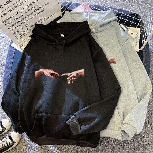Women Artistic Hoodies Casual Finger Touch Painting Print Oversize Sweatshirts Harajuku Long Sleeve Hoody Couple Hoody Pullovers