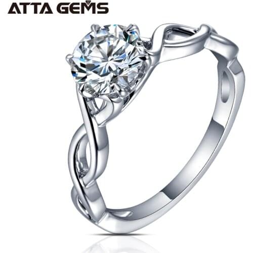 ATTAGEMS 1.0ct 6.5mm EF Round Rhodium Plating Twist 925 Silver Moissanite Ring Diamond Test Passed Jewelry Woman Girlfriend Gift