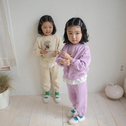 1-6 Year Bear Print Children Clothes Set Girls Long Sleeve Sweatshirt Suit Boys Harem Pants Autumn Kids Casual 2pcs Suit