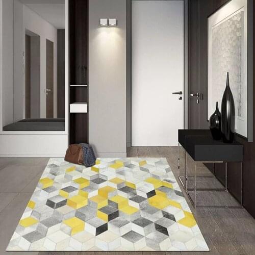 Cowhide patchwork fur stereo effect carpet geometry living room sofa bedroom hand-stitched leather rug customizable size / color