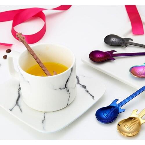 1Pcs Stainless Steel Cartoon guitar Spoon Creative Milk Coffee Spoon Ice Cream Candy Teaspoon accessories