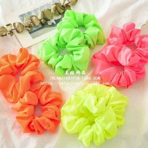 Fashion Neon Color Scrunchies Solid Fluorescent Color Fabric Hair Ties for Women Girls Rubber Bands Hair Ropes Accessories
