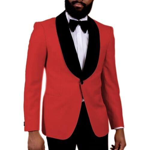 Regular size Mens suits 2 pieces Casual Shawl Lape Tuxedos One Button Flat Groomsmen Jacket with Pants for wedding Red Suits