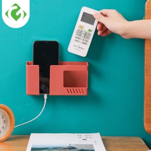 Wall Mounted Organizer Storage Box Remote Control Mounted Mobile Phone Plug Wall Holder Charging Multifunction Holder Stand