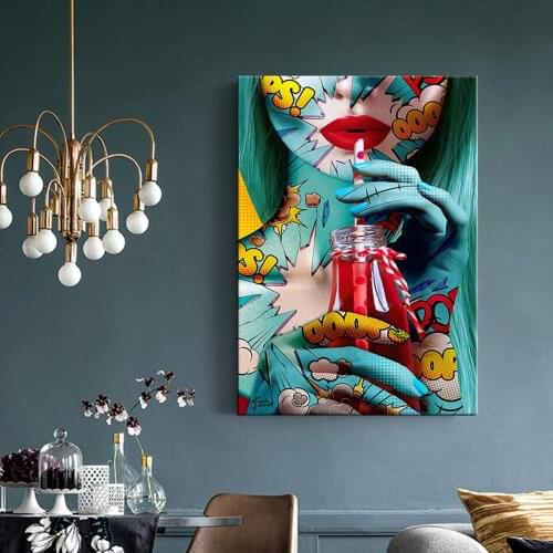 Wall Art Poster Graffiti Sexy Drinking Woman Canvas Painting Nordic Modern Home Decor HD Print