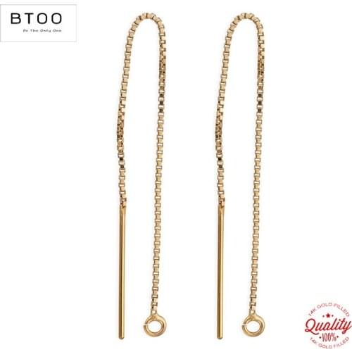 Real 14K Gold Filled Ear Threader 1 Pair 80MM Threader Box Chain w/Ring Gold Ear Wire for Jewelry Making Earrings Accessories
