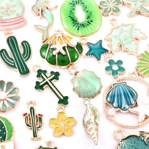 BULK! SET OF 31-Mixed Enamel Charm Pendant Lot Gold Plated Animal/Plant theme Charms for DIY Decoration Jewelry Craft Make IO30