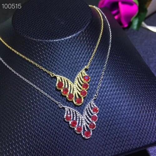 Natural red ruby gem Pendant necklace S925 silver Natural gemstone necklace Luxury Retro Flower fruit women party gift jewelery