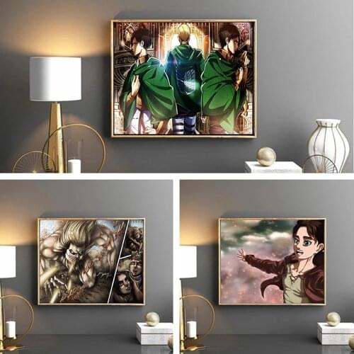 AOT Attack On Titan Anime Character Eren Misaka Levi Canvas Prints Poster,50 x 70 cm,Not Included Frame
