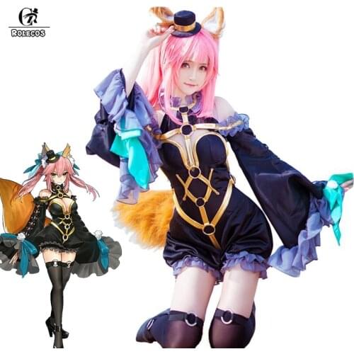 ROLECOS FGO Cosplay Costume Tamamo no Mae Cosplay Costume Fate/EXTRA FGO Mizukume Jet Black Mage Tamamo Holloween Party Dress