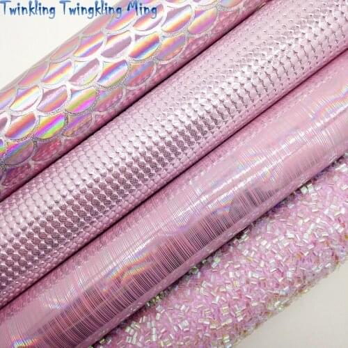 Pink Glitter Fabric, Iridescent Synthetic Leather, Mermaid Faux Fabric For Bow A4 21x29CM Twinkling Ming KM055