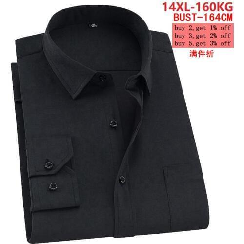 Mens Large size Business Shirt Long Sleeve Lapel Stripe Single Breasted 10XL 11XL 12XL 13XL 14XL Black Blue White 7XL 8XL 9XL
