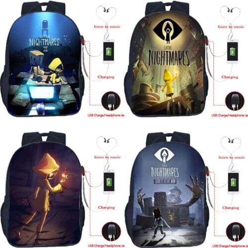 Little Nightmares 2 USB Charging Backpack for Teenager Students Cartoon School Bag Children Bookbag Laptop Backpacks Travel Bags