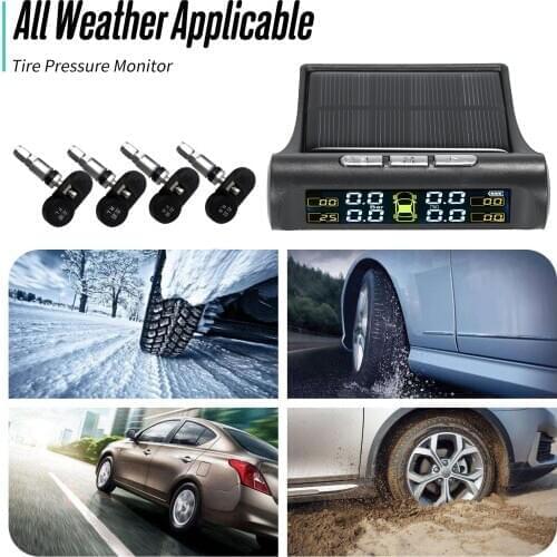 TPMS Tire Pressure Monitoring System Solar Power Wireless Car Alarm System LCD Display with 4 Internal Sensors