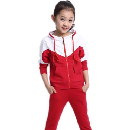 Children clothing sets 2019 new baby girl clothes sets top patchwork hooded fleece+solid pants girls sports wear girl tracksuit