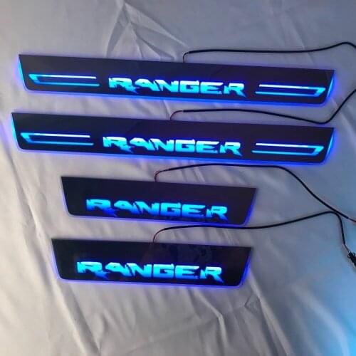 Osmrk led moving door scuff for Ford ranger dynamic door sill plate lining overlays guards flowing/fixed light