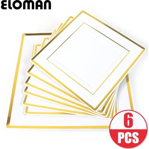 ELOMAN heavyweight square Disposable plastic plates Phnom Penh high quatily plastic plate for wedding birthday party 6PCS/lot