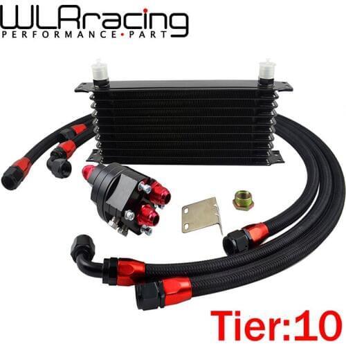 WLR RACING - Universal 10 Row 10AN Aluminum Engine Transmission Oil Cooler Relocation Kit