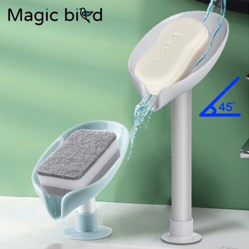 Leaf-shaped Bathroom Soap Dish Box Soap Holder Drainer Rack Storage Box Perforated Freestanding Suction Cup Bathroom Accessories