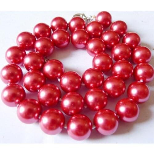 2021 Beautiful 12mm Red Round Shell Pearl Necklace Pearl Beads Fashion Jewelry Making Rope Chain Necklace Natural Stone 18INCH
