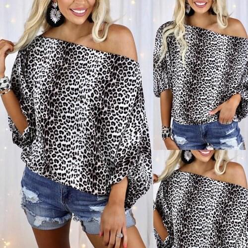 Summer T Shirt Women new 2021 Europe leopard print oblique off-the-shoulder style T-shirt short sleeves Tee Tshirts CKX9672