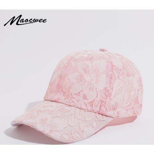 Lady Women Lace Baseball Cap Breathable Solid Color Pink White Blue Hat Snapback Embroidery Flower Unisex Sun Hats Mesh Hat Bone
