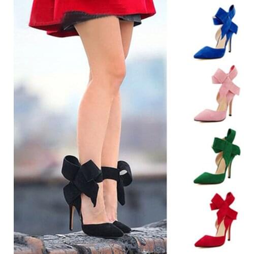 Akexiya 2021 New Spring Summer Fashion Sexy Big Bow Pointed Toe High Heels Sandals Ladies Wedding Party Pumps Dress Woman Shoes