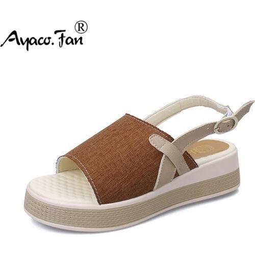 Summer 2019 New Chic Women Sandals for Girls Students Flat Platform Hemp Wedges Sandals Shoes Casual Buckle Strap Muffin Sandals