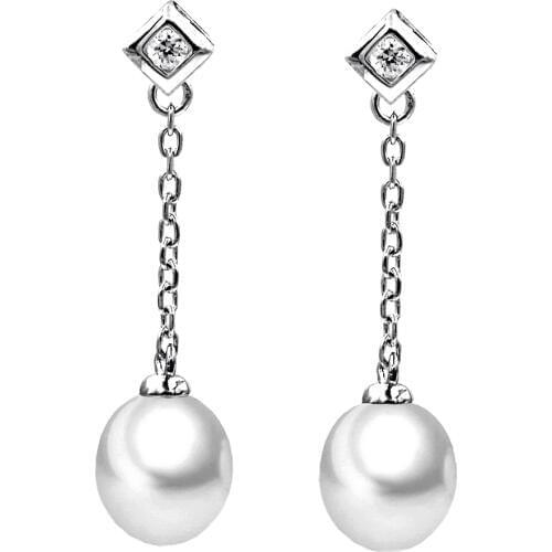 Silver pearl Stud earrings natural freshwater drop water style pearls 7.5-8mm 100% 925 sterling silver tassel earrings for women