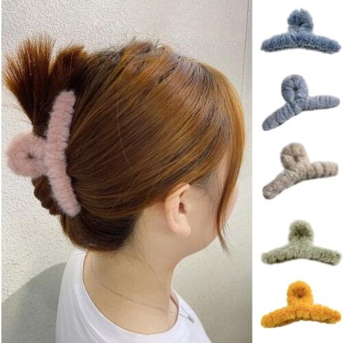 Plush Hair Claw Clips Non Slip Hair Jaw Clamps Faux Fur Cute French Design Barrettes Fashion Accessories for Girls