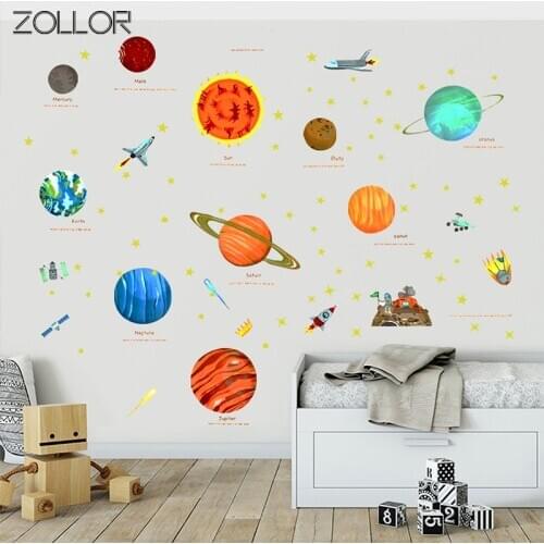 Zollor Space Planet Earth DIY Wall Sticker Cartoon Baby Children Room Mural Decals Home Nursery Office Decorative Sticker Supply