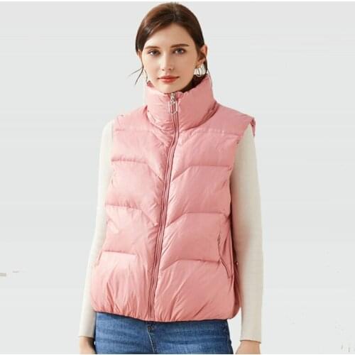 2021 New Fashion Autumn Winter Women Ultra Light White Duck Down Coat Female Casual Solid Vest Loose Stand Outwear Waistcoat