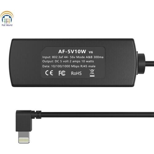 AF-5V10W Power over Ethernet to Apple Lightning Ipad Iphone devices 802.3af/at input 10Watt output one Lightning connector