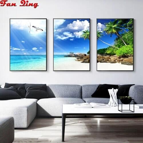 5D DIY Diamond Painting Landscape Full Square Drill Diamond Embroidery Seaside Cross Stitch Decoration Home