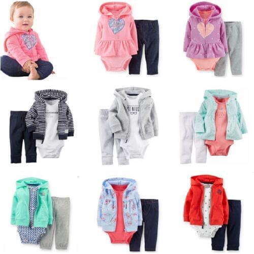 2017 Baby Boys Clothes Sets Newborn Bodysuit Pant Jacket 3-pcs Suit Fashion Bebe Girl Clothing Children Sport Suit Cotton Outfit