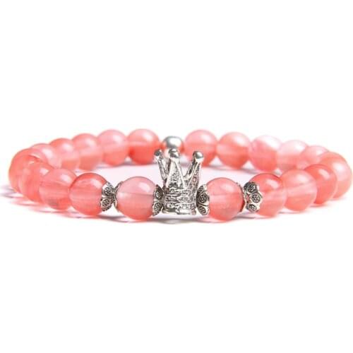 Natural pink Transparent Watermelon stone beads bracelet jewelry gifts for women ladies female love Crown charm trendy handmade