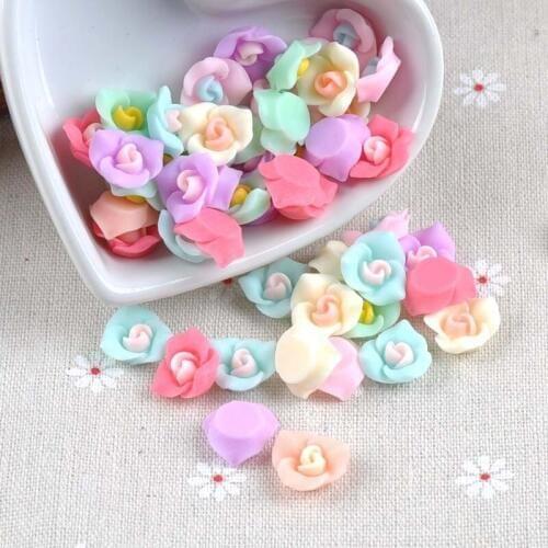 50PCS candy color flower Resin beads Scrapbook Craft 15mm DIY buttons phone decor Headwear accessories No Hole CP1856