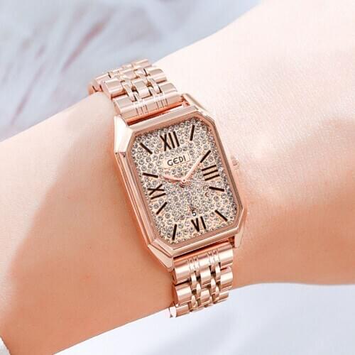 Korean Watches for Women Luxury Diamond Rectangular Stainless Steel Waterproof Quartz Ladies Elegant Wristwatches with Tools