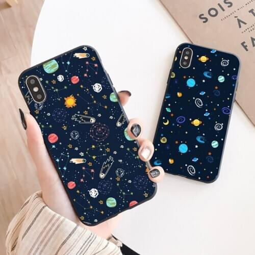Space Moon Case For iPhone XR XS Max X 12 11 Pro MAX Cases Black Painted Phone Cover For iPhone 7 8 7Plus 8Plus 6S 6Plus SE 2020