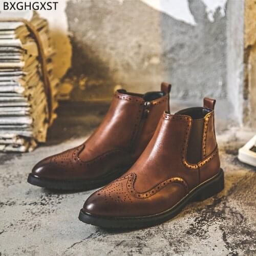 Black Chelsea Boots Men Outdoor Shoes for Man 2021 Luxury Brand Ankle Boots for Men Male Brown Leather Shoes Mens Boots Casual
