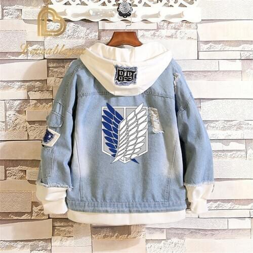 Hot Sale New Attack on Titan Jeans Jacket Scout Regiment Cosplay Denim Jacket Autumn Winter Hooded Casual Sweatshirt Coat Top