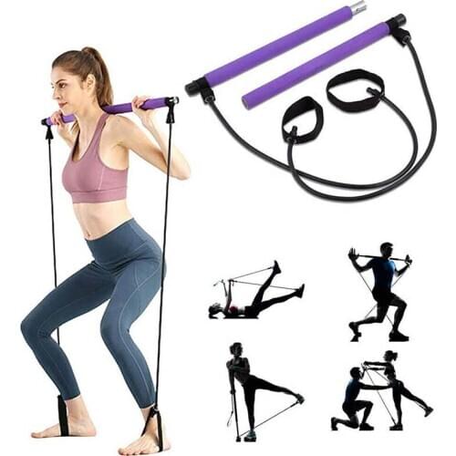 Fitness Yoga Pilates Bar With Elastic Resistance Band Body Slimming Hip Muscle Trainer Stick Home Gym Equipment Workout Exercise